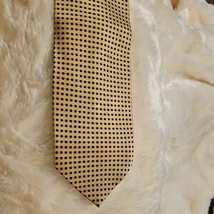 Classic Black and‎ Gold Checkered Tie By BERGAMO NEW YORK, Pure Silk Hand Made